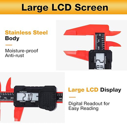 Digital Caliper 6 inch Digital Micrometer Caliper,ABS Body for Accurate Measurements with LCD Screen, Auto-Off Feature, Inch and Millimeter Conversion