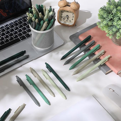 Crtiin 50 Pcs Gel Ink Pens Bulk, Black Ink 0.5mm Fine Point Retractable Pen Smooth Writing Office School Supplies for Teacher Server Operation Christmas Charity Donation Thanksgiving (Green Series)