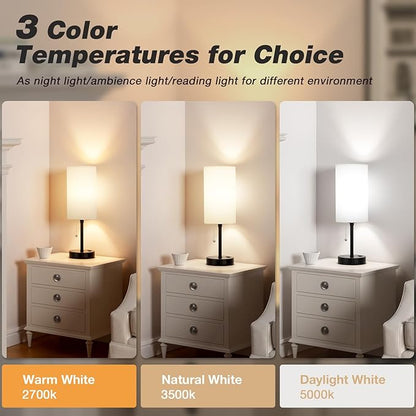 Dicoool 17Inch Tall Bedroom Lamps with USB C and A Ports 3 Color Temperatures - Pull Chain White Nightstand Bedside Table Lamp with AC Outlet, Side Lamp for Living Room End Table