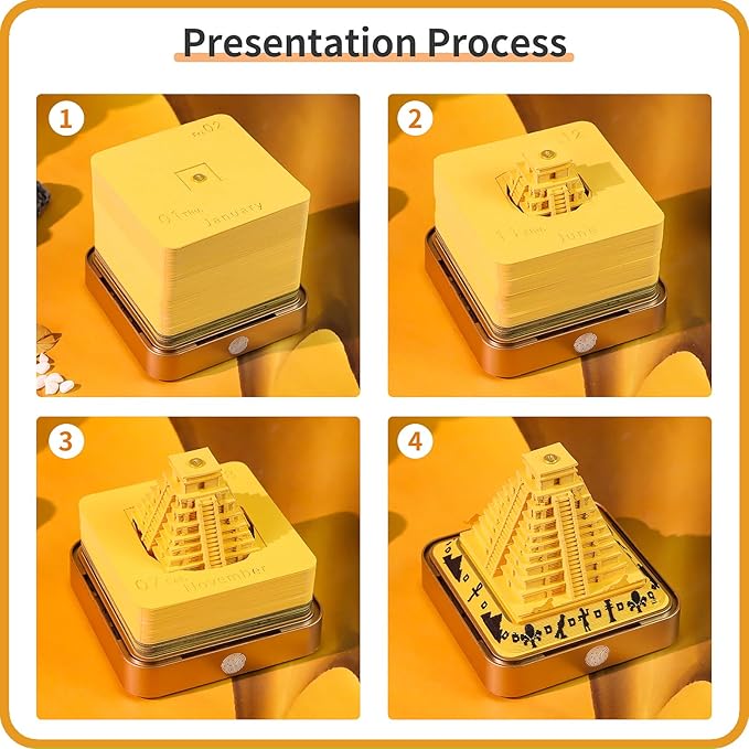3D Time Piece Calendar 2026 DIY Calendars Tear Away Carving Art 3D Memo Pad Calendar With LED Lights sculpture artsy pads calendar notepad for Desktop Decor-Pyramid