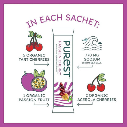 Organic Passion Cherry Hydration Powder Packets with Solar Sea Salts & Organic Freeze-Dried Fruit for Instant Hydration, No Added Sugar Electrolytes, 26 Packets