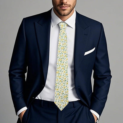 Cotton Floral Ties for Men 2.76" Men's Skinny Tie Linen Flower Printed Neck Tie for Wedding Dating Party