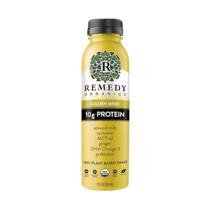 Remedy Organics Golden Mind 12-Pack | Plant Based Protein Shakes, Ready to Drink | USDA Organic, Gluten Free, Dairy Free, Soy Free
