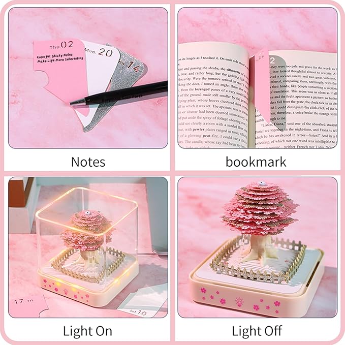 3D Time Piece Calendar 2026 DIY Calendars Tear Away Carving Art 3D Memo Pad Calendar With LED Lights sculpture artsy pads calendar notepad for Desktop Decor-Cherry Tree