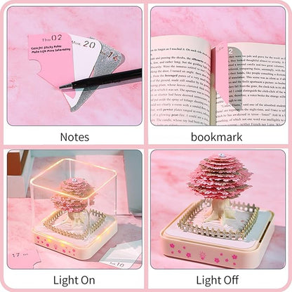 3D Time Piece Calendar 2026 DIY Calendars Tear Away Carving Art 3D Memo Pad Calendar With LED Lights sculpture artsy pads calendar notepad for Desktop Decor-Cherry Tree