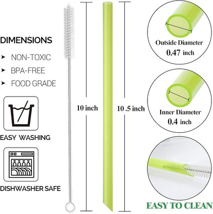 [Angled Tips] 8 Pcs Reusable Boba Straws & Smoothie Straws - Multi Colors Jumbo Wide Reusable Straw, BPA FREE Food-Grade Plastic Straw for Bubble Tea(Tapioca, Boba Pearls), Milkshakes with 2 Brushes
