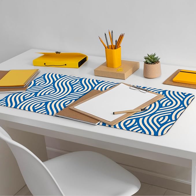 Large Computer Mouse Pad with Non-Slip Base for Desktop, Cute Gaming Mouse Mat with Stitched Edges, Long Extended Anime Mousepad for Laptop, 31.5 x 11.8 inches (Blue Wave Pattern)
