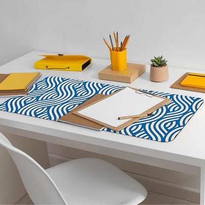 Large Computer Mouse Pad with Non-Slip Base for Desktop, Cute Gaming Mouse Mat with Stitched Edges, Long Extended Anime Mousepad for Laptop, 31.5 x 11.8 inches (Blue Wave Pattern)