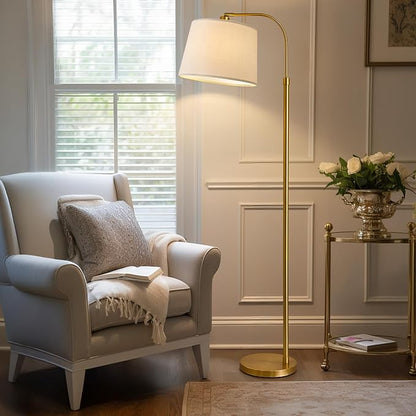 Oneach 62" Gold Floor Lamp for Living Rooms Tall Arc Standing Lamps for Bedrooms Industrial Corner Nursery Girls Kid Vintage Mid-Century Modern Reading Light Office Antique Brass Shade Lantern
