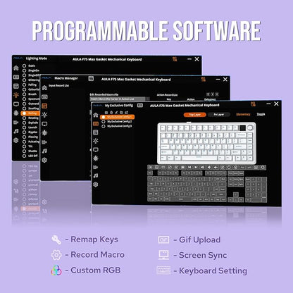 EPOMAKER X Aula F75 MAX Wireless Mechanical Keyboard with TFT Screen and Knob, Gasket Gaming Keyboard in 75% Layout, Hot Swappable, RGB Backlight, for PC/Mac/Linux (Blue&White&Purple)