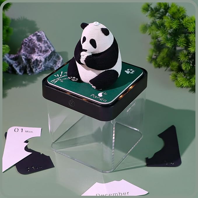 3D Time Piece Calendar 2026 DIY Calendars Tear Away Carving Art 3D Memo Pad Calendar With LED Lights sculpture artsy pads calendar notepad for Desktop Decor-Big Panda