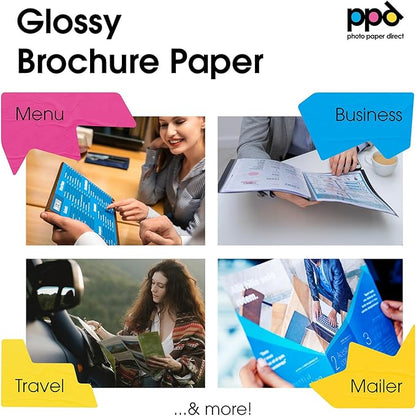 PPD Double Sided Photo Paper, Glossy Brochure Paper 8.5 x 11 for Inkjet Printer, 140 gsm, 6.2 mil Thick for Magazine, Flyer, Presentation, Program, Instant Dry & Water Resistant (50 Sheets)