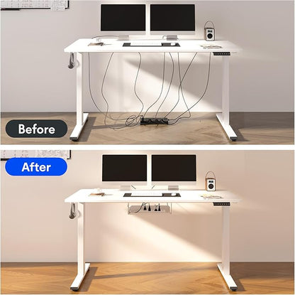 FLEXISPOT EN2 Whole-Piece Standing Desk with Clamp Power Strip, 55 x 28 Electric Stand Up Height Adjustable Desk with Cable Management (White Frame + 55" Marble Grey Top, 2 Packages)