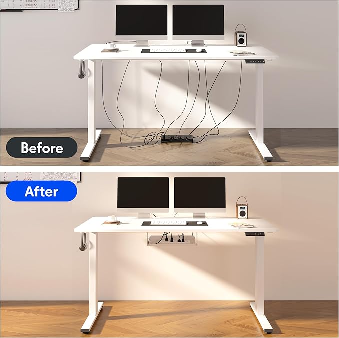 FLEXISPOT EN2Whole-Piece Standing Desk with Clamp Power Strip, 48 x 24'' Electric Stand Up Height Adjustable Desk with Cable Management (Black Frame + 48" Marble Gray, 2 Packages)