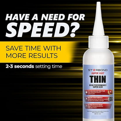 Starbond Super Fast Thin, Premium Instant CA (Cyanoacrylate Adhesive) Super Glue Plus Extra Cap and Microtips, (for Woodturning, Pen Turning, Hobby, Stabilizing, Finish, Inlay) (4 Ounce)