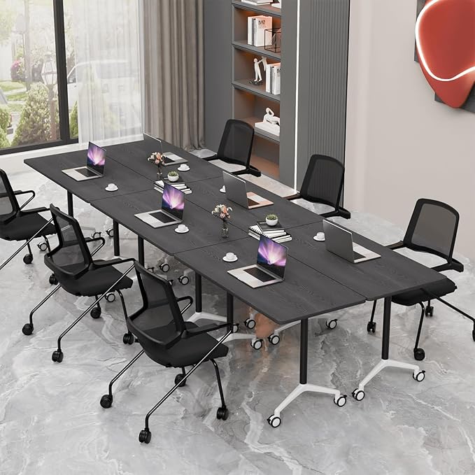 Conference Room Table with Flip-Top Design for Dynamic Meetings, Business Table Computer Desk with Heavy-Duty Frame,Foldable Seminar Meeting Tables for Home Office (4, F, 55.1IN)