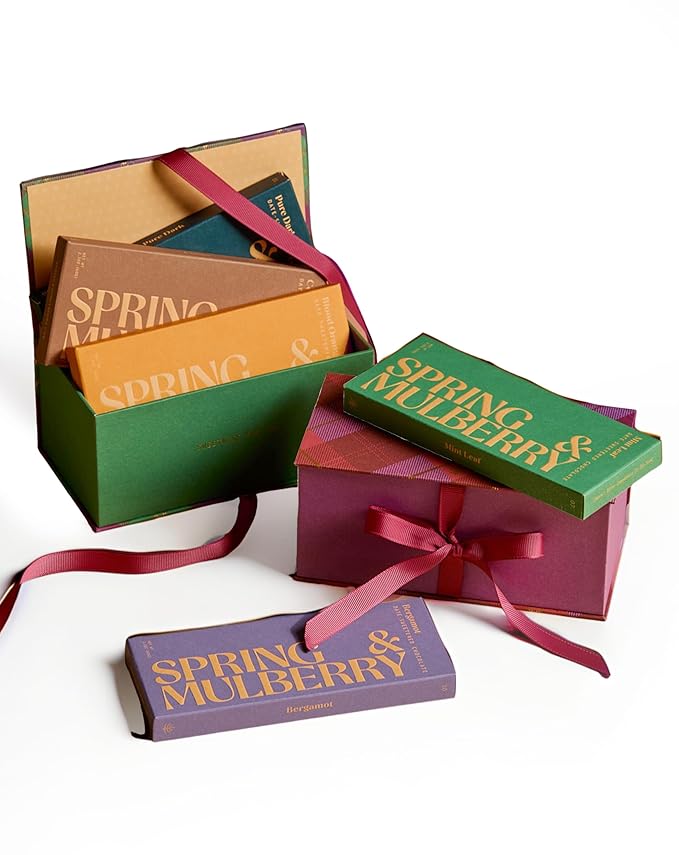 Spring & Mulberry Healthy Dark Chocolate Bars Sugar Free - Date Sweetened Chocolate Gift Box - Healthy Bars, Gluten Free & Vegan - All Bar Holiday Chocolates Gift Set