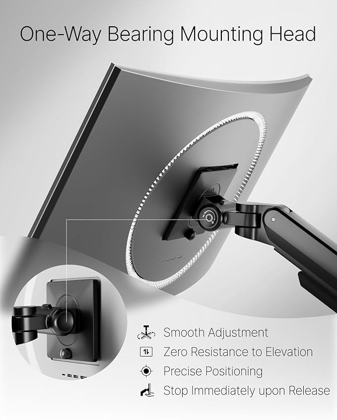 monTEK Deluxe Monitor Arm for 17 to 40 Inch Curved Screens with Cable Management Aluminum Fully Adjustable Single Monitor Arm with Clamp/Grommet, Quick Release Plate,75x75/100x100 VESA,MA1008BK