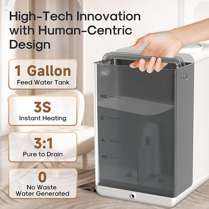 ICEPURE ICP-WFC004 Countertop Reverse Osmosis System, Instant Hot Water Dispenser, 3-Stage RO Water Filter, 3:1 Pure to Drain, Water Purifier for Home, 4 Temperature Options, No Installation Required