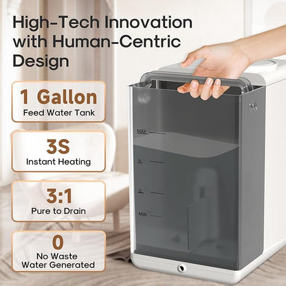 ICEPURE ICP-WFC004 Countertop Reverse Osmosis System, Instant Hot Water Dispenser, 3-Stage RO Water Filter, 3:1 Pure to Drain, Water Purifier for Home, 4 Temperature Options, No Installation Required