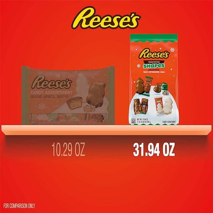 REESE'S Assorted Flavored Peanut Butter Shapes, Christmas Candy Bag, 31.94 oz