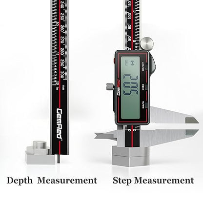 GemRed Wireless Digital Caliper, 300mm Stainless Steel Precision Measuring Tool with Data Output, Inch/MM Conversion, Zero Reset, Auto Off, for DIY, Woodworking, Jewelry Making