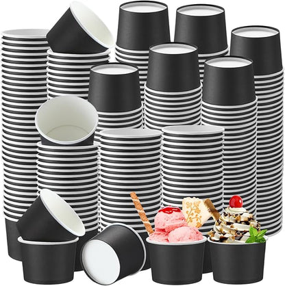 Honeydak 400 Pack 150 ml/ 5 oz Ice Cream Cups for Party Small Ice Cream Cups Disposable Treat Paper Dessert Snacks Sundae Container Wedding Birthday Party Supplies (Black,Simple)