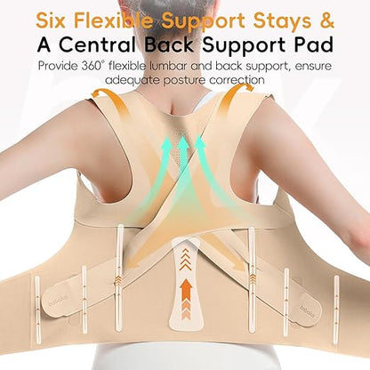babaka Posture Corrector for Women, Invisible Lightweight Adjustable Back Brace for Upper and Lower Back Pain Relief, Hunchback, Hump, Scoliosis, Thoracic, Spine Corrector Under Clothes (Beige, Medium, Waist: 29''-35'')