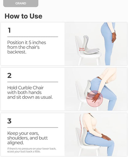 curble Grand(Extra Wide & Sturdy) – Ergonomic Back and Lumbar Support for Good Posture Correction and Back Pain Relief, Perfect for Office, Floor Seat and Work from Home, Patented (Grey)