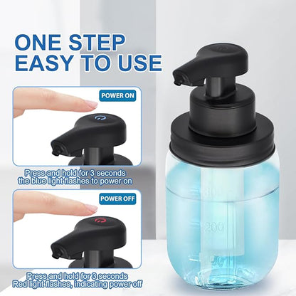 12 oz Automatic Touchless Glass Soap Dispenser, Rechargeable Hands Free Liquid Mason Jar Soap Dispenser with Electric Sensor Pump, Refillable Lotion Bottle for Bathroom Kitchen Dishwashing Countertop