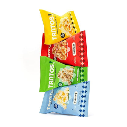 Tantos! Puffed Pasta Chips, Healthy Pasta Snack by Top Chef Joe Sasto, As Seen on Shark Tank, Plant Based, Low Calorie, Crunchy Chips, Variety Pack, Marinara, Pesto, Cacio e Pepe, Classico, Gourmet Bold Flavors, 4oz 12 Pack 3 of Each Flavor, Variety