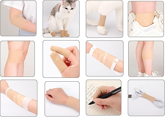 24 Pack Self Adhesive Bandage Wrap 2 Inch, Athletic Elastic Non Woven Cohesive Bandage for Sports, First Aid Medical, Wrist, Ankle Sprains, Swelling and Vet Wrap (Rainbow)