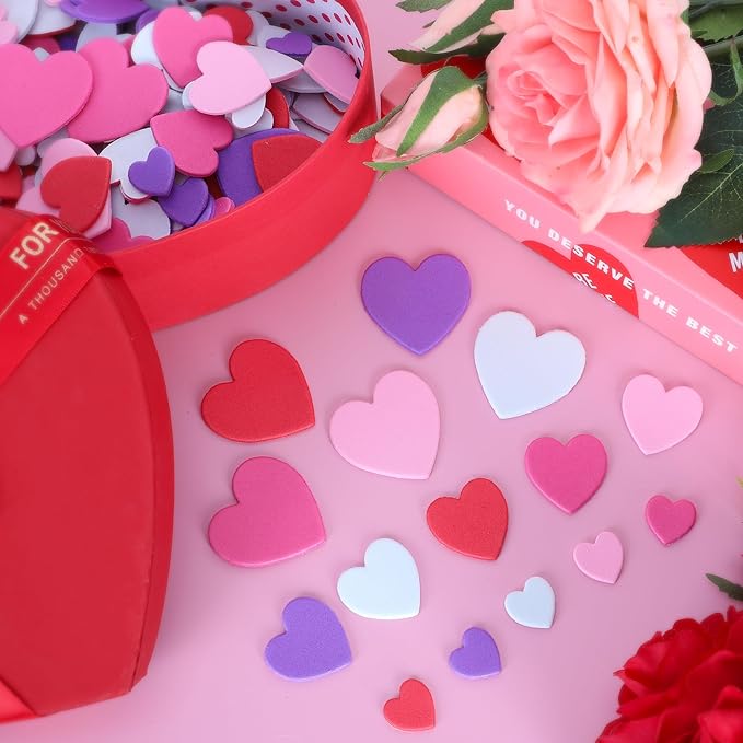 200 PCS Foam Valentines Stickers, Self-Adhesive Heart Stickers Valentine Decor, Matte Heart Foam Stickers, 3 Sizes Valentines Sticker Pink White Red Valentine Craft Supplies Adults Decoration