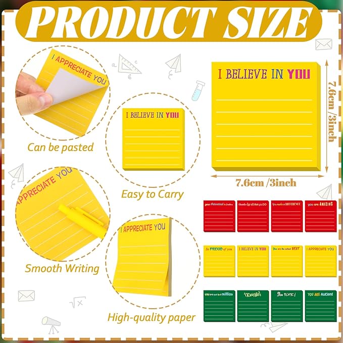 Yinder 24 Pcs Inspirational Sticky Notes Christmas Stocking Stuffers Motivational Sticky Notes Pad Employee Appreciation Gift Bulk for Teacher Nurse Coworker Office 3 x 3'' (Appreciation,Xmas Color)