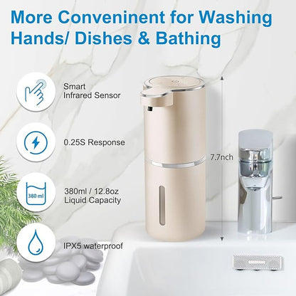 Automatic Foaming Soap Dispenser,4-Level Adjustable Foam, Wall Mount,USB Rechargeable,12.8oz/ 380ml,Touchless Hand & Dish Soap Dispenser for Bathroom, Kitchen,Hotel, Restaurant