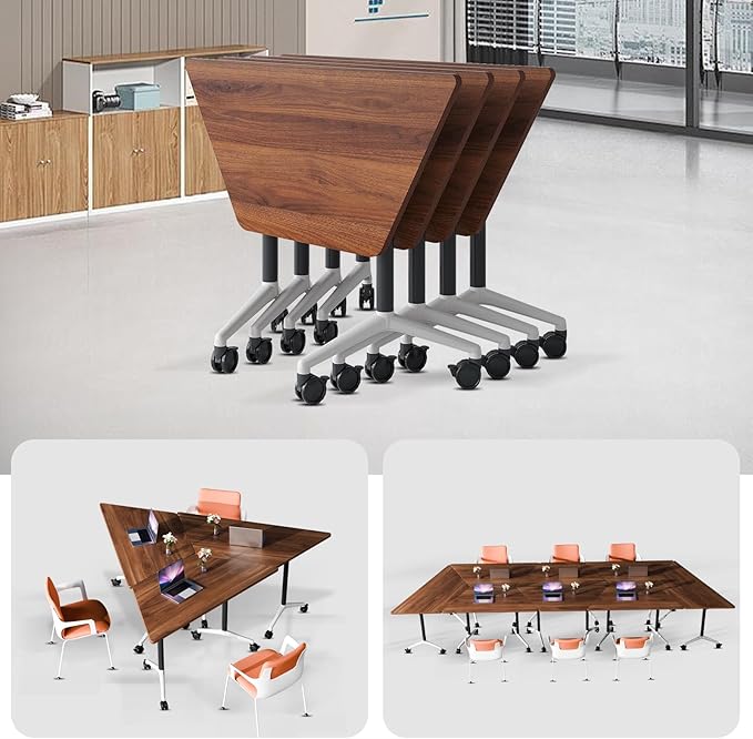 Conference Room Table, Folding Conference Table with Flip-Top Design, Mobile Seminars Dynamic Meetings Training Tables for Offices, Classrooms, and Meeting Room (8, X1915-T, 70.8)