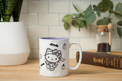 Silver Buffalo Sanrio Hello Kitty Halloween Spooky Wax Resist Ceramic Pottery Mug, 17 Ounces