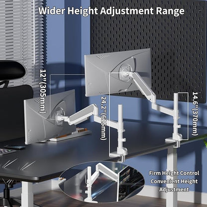 Monitor Arm for 17 to 60 inch, Hold 44 lbs, Fully Adjustable Heavy Duty Desk Mount, Monitor Stand Fit 57 55 49", Ultrawide Monitors Bracket Clamp/Grommet Base VESA 75x75/100x100 (White)
