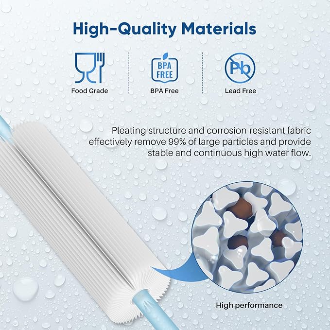 PUREPLUS 5 Micron 10"x2.5" Whole House Pleated Sediment Filter for Well Water, Replacement Cartridge for Universal 10 inch RO System, W50PE, WFPFC3002, SPC-25-1050, FM-50-975, 801-50, WB-50W, 4Pack