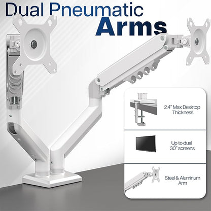 VIVO Aluminum Articulating Dual Monitor Arm for 13 to 30 inch Screens, Desk Mount Tension Spring Monitor Stand for 2 Screens, White, STAND-V102OW