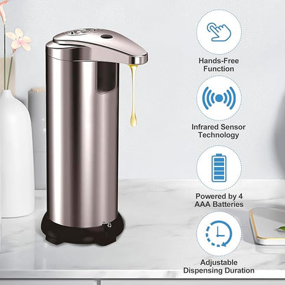 Automatic Soap Dispenser, Touchless Dish Soap Dispenser, 3 Adjustable Soap Levels, 9.47oz/280ml with Infrared Sensor, Hands-Free Liquid Dispenser for Bathroom Kitchen Office