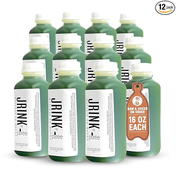 JRINK by Purée Organic Cucumber Juice, Cold Pressed Detox Drink, Healthy Cleanse with No Preservatives, Fresh Raw Juice in HDPE Bottles, Organic Fruit and Vegetable Cleanse Beverage, 16oz, Pack of 12