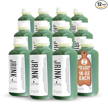 JRINK by Purée Organic Cucumber Juice, Cold Pressed Detox Drink, Healthy Cleanse with No Preservatives, Fresh Raw Juice in HDPE Bottles, Organic Fruit and Vegetable Cleanse Beverage, 16oz, Pack of 12