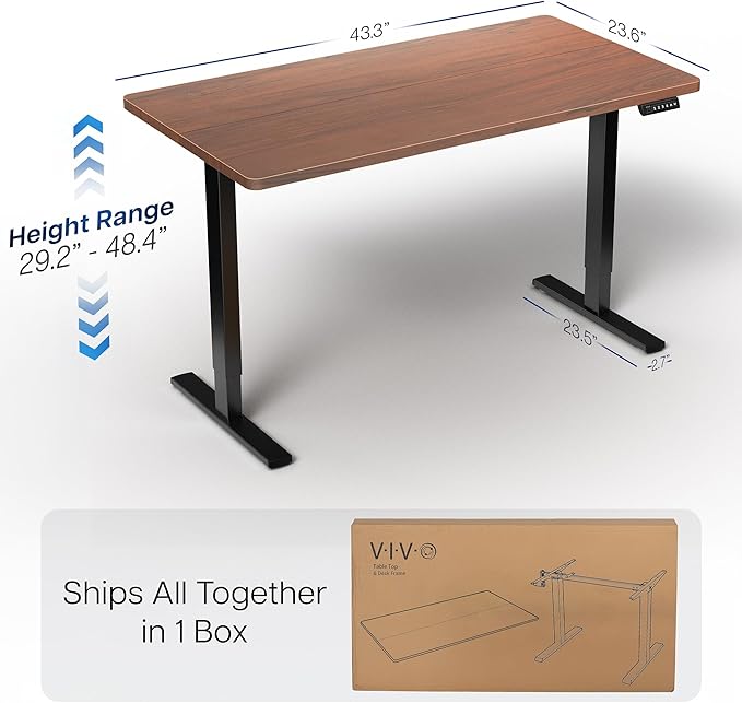 VIVO Electric 43 x 24 in Standing Desk, Memory Height Adjustment, 1B Series, Dark Walnut Top, Black Frame, DESK-1B4D