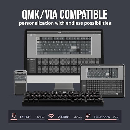 EPOMAKER Galaxy100 QMK/VIA Wireless Gaming Keyboard, Aluminum Shell, Bluetooth/2.4Ghz/USB-C, Pre-Lubed Hot-Swappable Linear Switches, NKRO, RGB Backlit (Black, Wisteria Linear Switch)