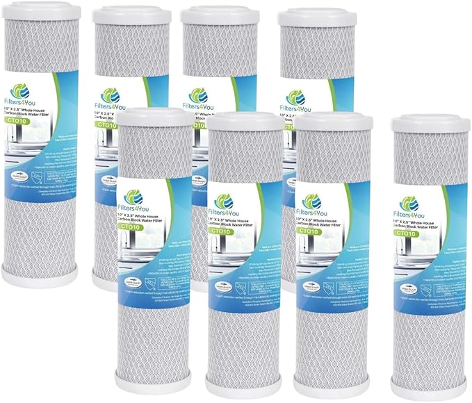 Replacement GE GXWH04F Activated Carbon Block Filter - Universal 10 inch Filter for GE HOUSEHOLD PRE-FILTRATION SYSTEM (Pack of 8)