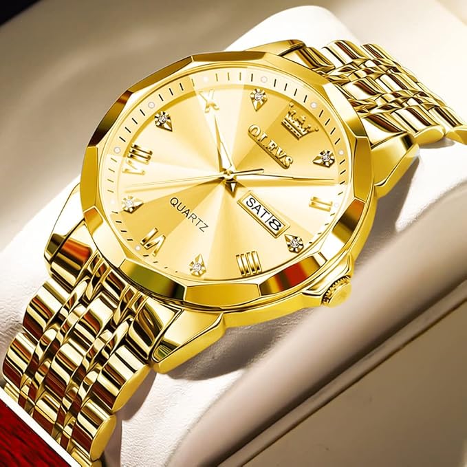 OLEVS Watches for Men Diamond Business Dress Analog Quartz Stainless Steel Date Luxury Casual Fashion Wrist Watch Waterproof Luminous