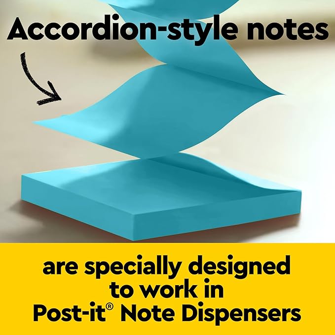 Post-it Super Sticky 100% Recycled Pop-up Notes, Oasis Collection, 3 in. x 3 in., 70 Sheets, 18 Pads, School Supplies and Office Products