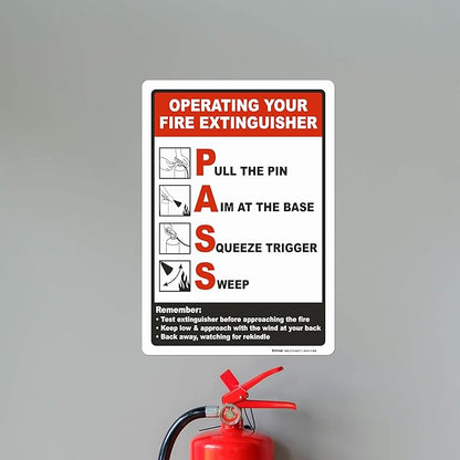 Brimar - 7 x 10" - Operating Your Fire Extinguisher Sign - 3.5 Mil InfiniStick™ Vinyl Label - Easy Installation - Universal Application