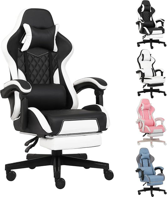 Gaming Chair, Computer Gaming Chairs with Footrest, Linkage Armrests and Lumbar Support, High Back Ergonomic Office Chair for Adults, Big and Tall Desk Chair(Blackwhite)